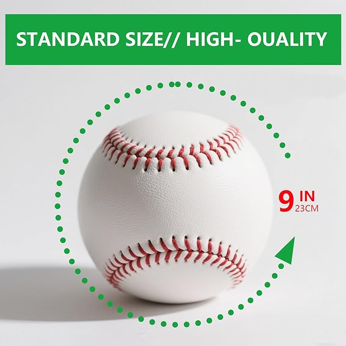 Rarapop Blank Standard Baseball Balls, Official Size 9 Inch Leather Covered Practice Baseball Training Ball for League Play, Pitching, Hitting, Batting, Fielding, Autograph