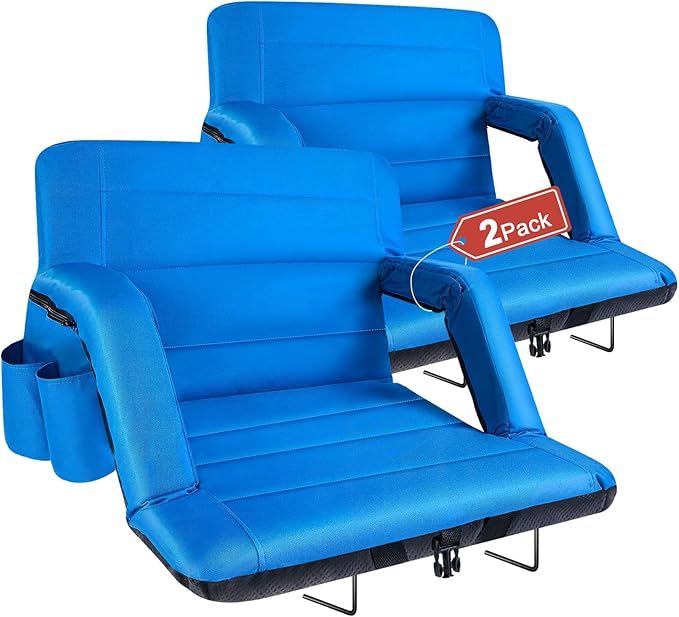 Extra Wide Stadium Seats with Back Support 2 Pack, Bleacher Chairs with Back and Cushion Folding Stadium Chairs, 6 Reclining Positions Waterproof Bleacher Seats (Extra Wide|25" Blue)