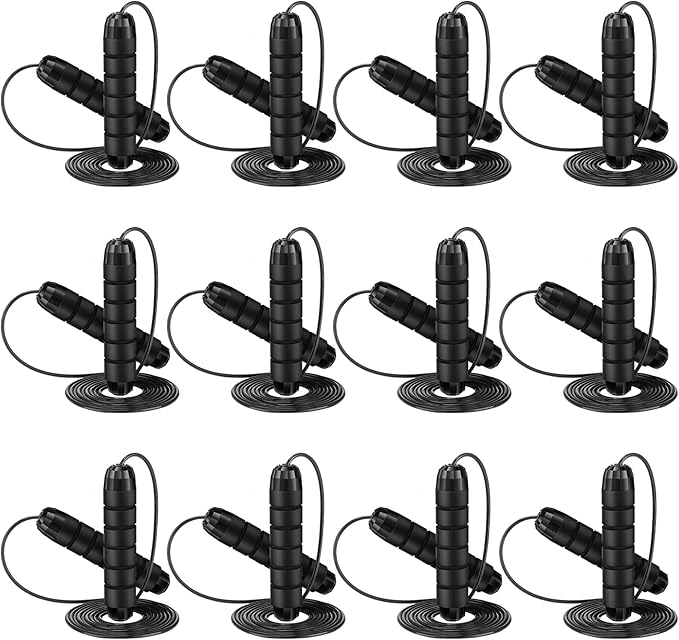 Junkin 12 Pieces Jump Ropes for Fitness with Ball Bearings Speed Jumping Adjustable Skipping Rope with Foam Handles Exercise Jump for Men Women Cardio Training