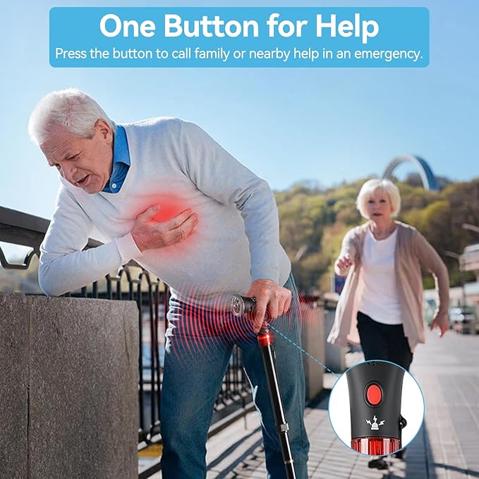 AGPTEK Folding Walking Cane for Women & Men, Adjustable Walking Stick with LED Light and Manual Alarm for Seniors & Adults, Heavy Duty Collapsible Cane with Quad & Tip Base