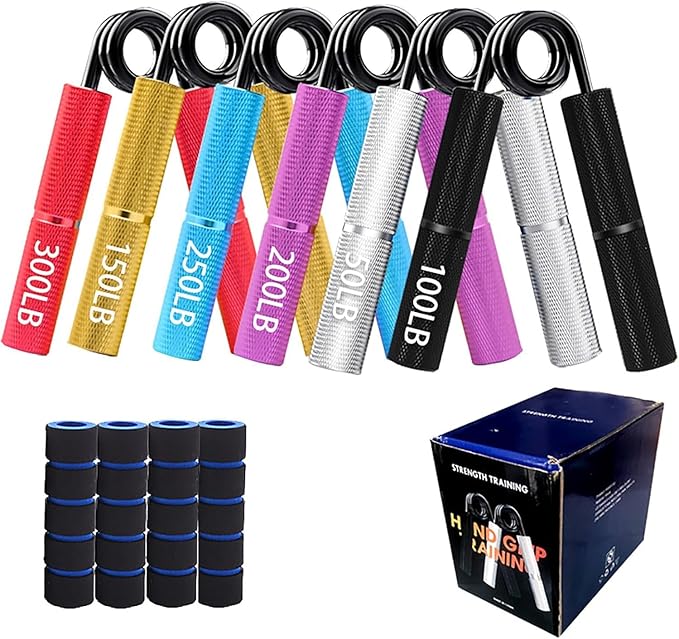 Grip Strengthener Set 6 Pack Metal Hand Grip 50-300LBS Heavy-Duty Grip Trainer Grip Strength Trainer Home Gym with 6 Rolls of Non-Slip Grip Tape