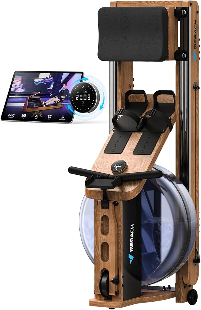 MERACH Water Rowing Machines for Home, Foldable Row Machine with 400LBS Weight Capacity, Dedicated Monitor and Comfortable Seat, Free MERACH App for Immersive Water Rower