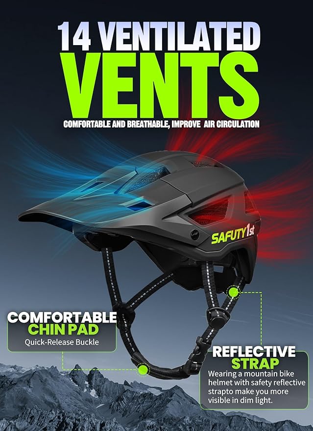 Mountain Bike Helmet for Adults & Youth Lightweight Impact-Resistant with Adjustable Dial & Removable Visor Unisex Helmet for Mountain Biking Bicycle Clcying