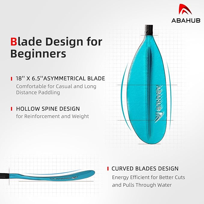 Abahub 1 x Carbon Kayak Paddles, 90.5 Inches Kayaking Oars for Boating, Canoeing with Free Paddle Leash, Carbon Fiber Shaft Black/Blue/Green/Orange/Yellow/White/Red Plastic Blades