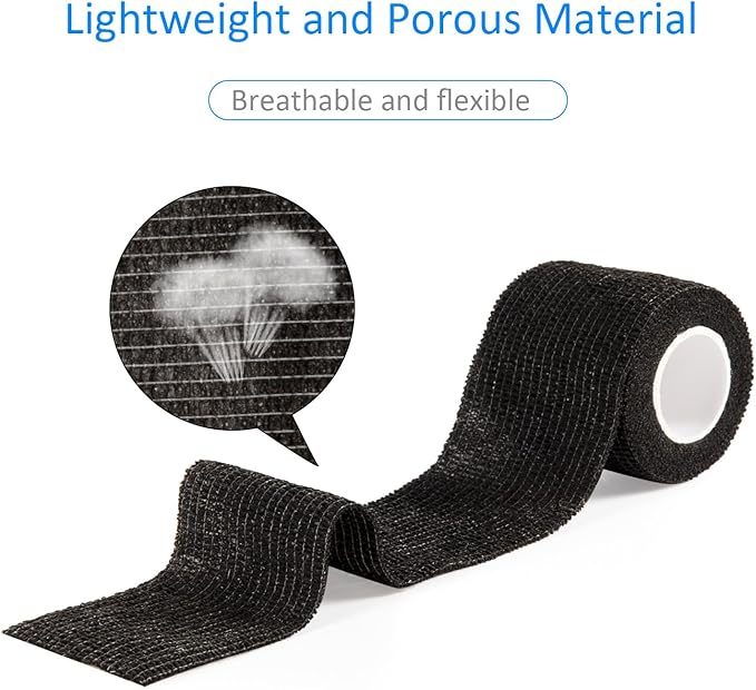 24 Pack Self Adherent Cohesive Wrap Bandages Non Woven Cohesive Bandage Elastic Self Adhesive Bandage Wrap Sports Athletic Tape First Aid Tape for Wrist Ankle Pet Vet Wrap Grip Cover 2 inch (Black)