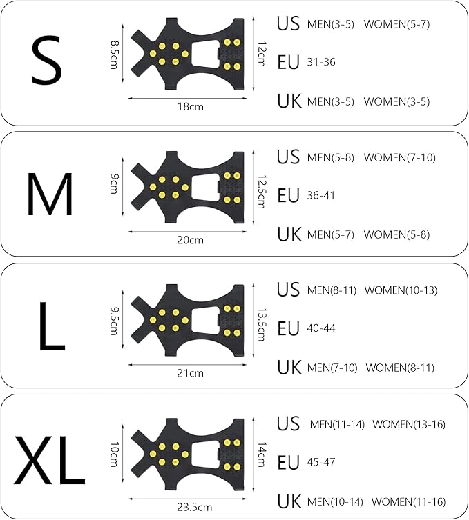 Ice Cleats for Shoes and Boots, Silicone Snow Grips, Stainless Steel Shoe Spikes, Traction Cleat Crampon for Walking on Snow, Ice Anti Slip Footwear