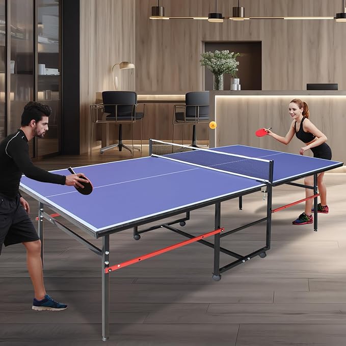 8Ft Mid-Size Foldable & Portable Ping Pong Table Set for Indoor Games