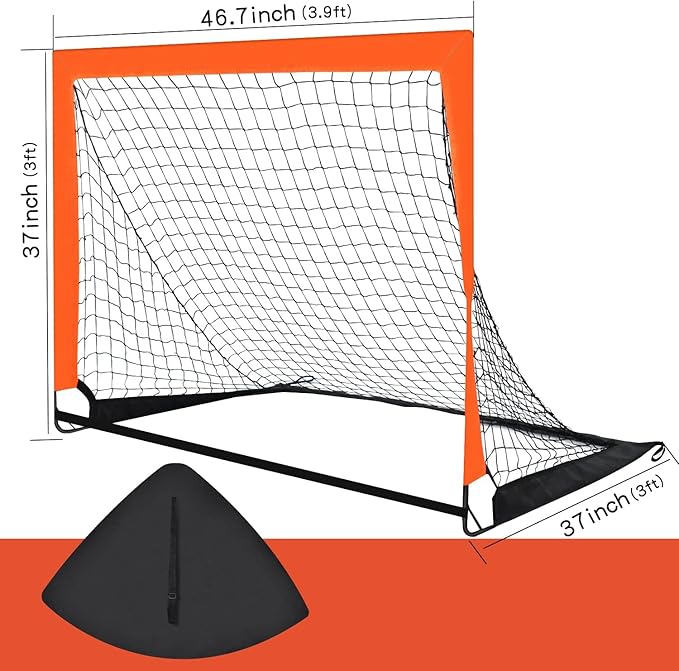 2 Pack 4’ x 3’ Size Orange Portable Kid Soccer Goals for Backyard, Soccer Training Equipment, Outdoor Sports Play, Youth Games
