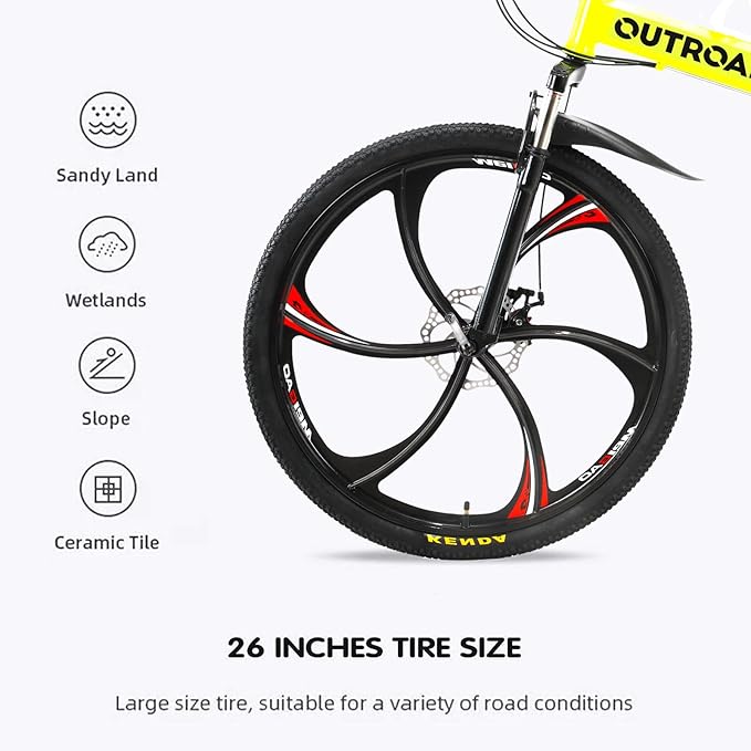 26 ich Folding Mountain Bike, 21 Speed High Carbon Steel Mountain Bike for Adults with 26 Inches Durable Tires, Front Suspension Folding Bicycle for Women and Man