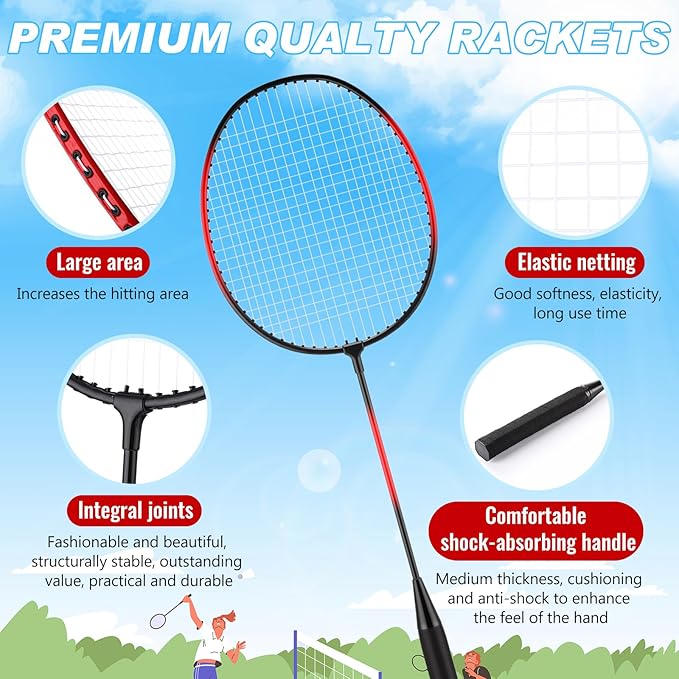 12 Pack Badminton Rackets Set Including Rackets, Nylon Shuttlecocks and Carry Bag for Outdoor Backyard Games Beginners