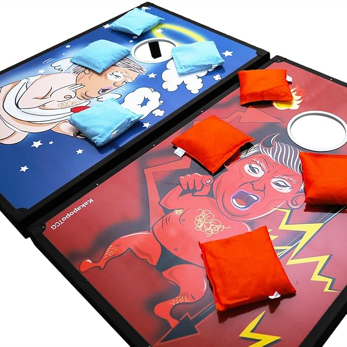 Alternative Art Designer American Cornhole Bean Bag Toss Game Aluminium Frame Portable Combinable 3’ x 2’ Tailgate Size Boards with 8 Bean Bags Cornhole Game Set