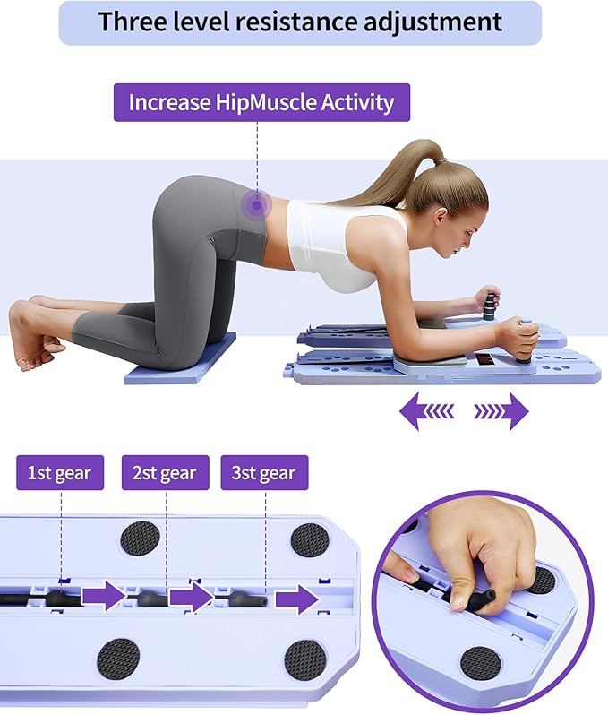 flo Pilates Portable Reformer 8-in-1 Pilates Reformer Sliding Home Gym Equipment for Legs, HIPS and core with Resistance Bands, Knee Pads and Push-up Racks