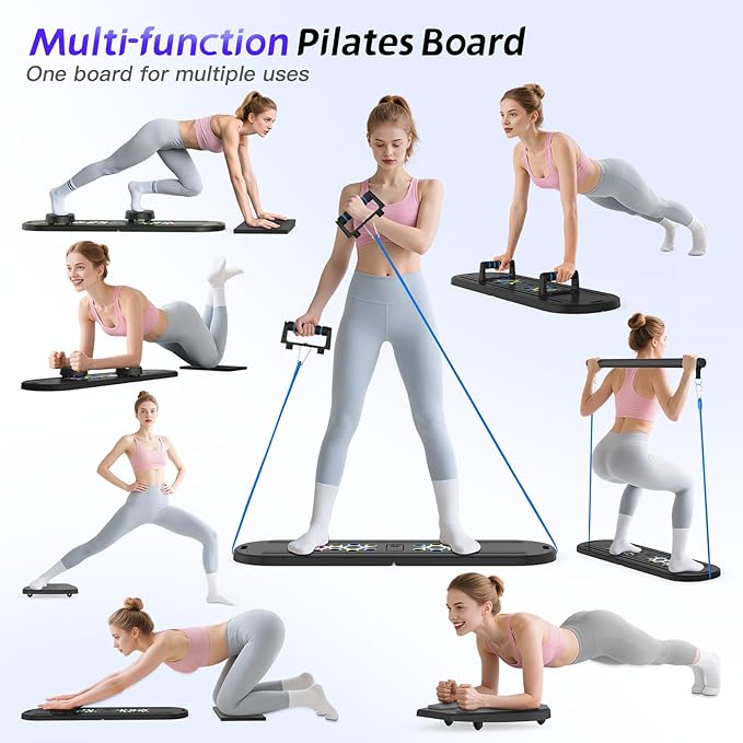 Pilates Board Pilates Reformer Set for Women, 7 in 1 Foldable Pilates Equipment with Timer, Portable Pilates Machine for Home Workout, Fitness, Exercise, Ab, Core