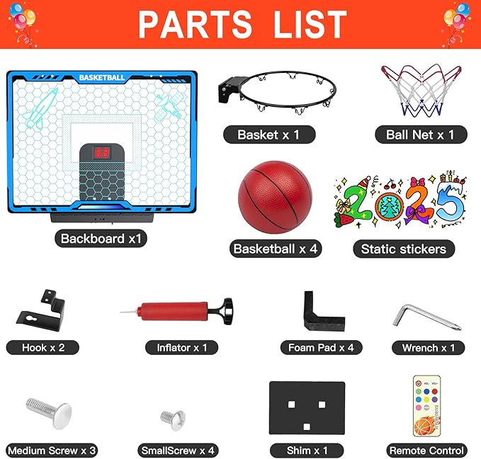 Awsoo Mini Basketball Hoop for Kids，Indoor Basketball Hoop with4 Basketballs, Colorful LED and Scoreboard, Mini Hoop Toys for 5 6 7 8 9 10 11 12 Year Old Boys Girls (Blue)