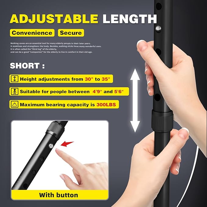 BigAlex Folding Walking Cane with LED Light,Pivoting Quad Base,Adjustable Walking Stick with Carrying Bag for Men/Women