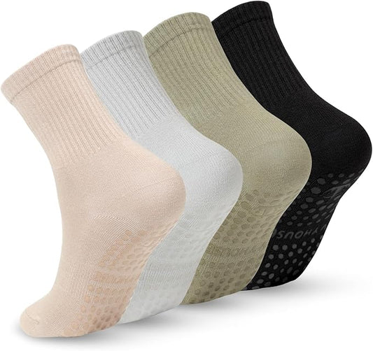Ivyhouse Pilates Yoga Socks with Grips for Women - Crew Length Ballet Barre Socks - Sticky Workout Hospital Socks