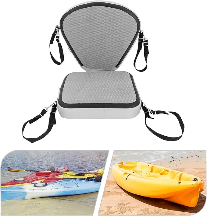 Inflatable Kayak Seat with Back Support, Portable Thicken Cushion, Padded Kayak Seats, Adjustable Strap, Paddle Board Seat Replacement for Kayaking Canoeing Drifting Rafting Fishing