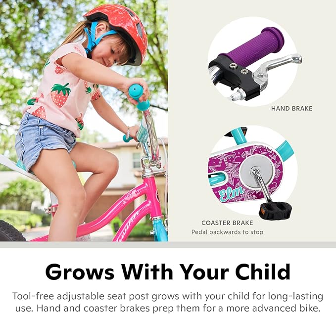 Schwinn Elm and Koen Bike or Balance Bike, 12-20 Inch Bike for Kids Ages 2-13, Black, Blue, Red, Teal, Pink or Purple, SmartStart Ergonomic Design, Adjustable Seat Grows with Child, Training Bicycle