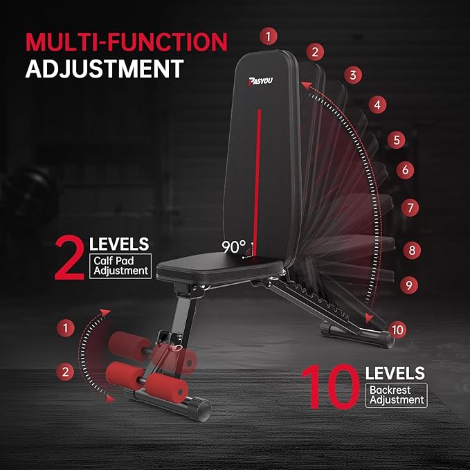 PASYOU Adjustable Weight Bench Full Body Workout Multi-Purpose Foldable Incline Decline Exercise Workout Bench for Home Gym
