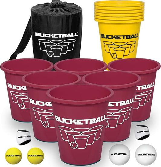 BucketBall | Team Color Edition | Combo Pack (Maroon/Yellow): Original Yard Pong Game: Best Camping, Beach, Lawn, Outdoor, Family, Adult, Tailgate, Jumbo, Giant Game