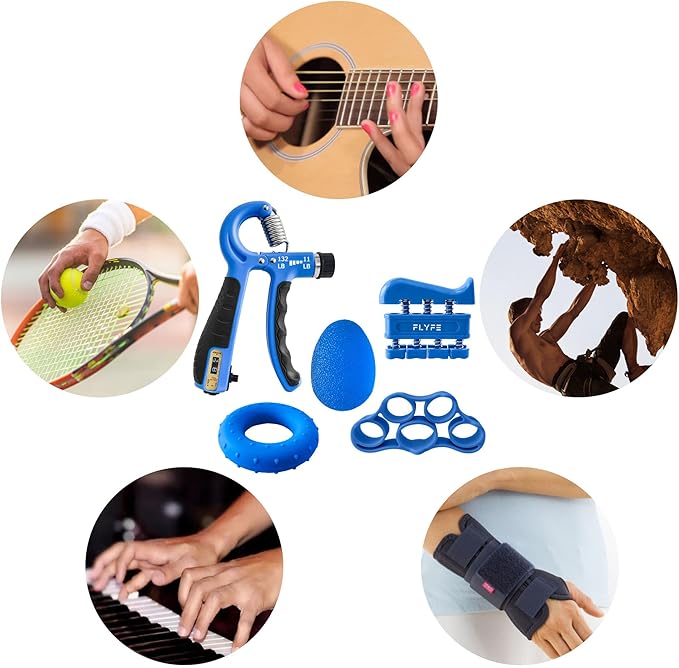 FLYFE Grip Strength Trainer Kit (5 Pack), Forearm Strengthener, Hand Squeezer Adjustable Resistance, Finger Stretcher, Grip Ring, Relief Ball and Finger Exerciser for Men and Women, Injury Recovery