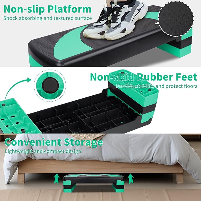 Exercise Workout Aerobic Step Platform Trainer, 31" Aerobic Stepper with 4"-6"-8" Adjustable Height Risers