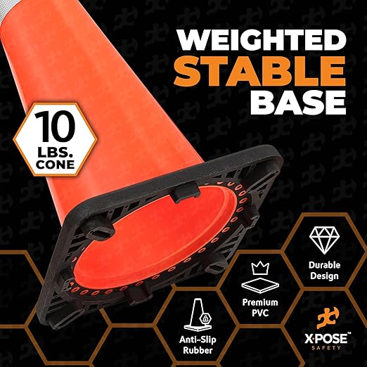 Xpose Safety 36 Inch Orange Traffic Cones Heavy Duty 12lb 6" & 4" Collar - Bulk Half Pallet 125 Pack - Multipurpose PVC Plastic Safety Cone Parking, Soccer, Caution & Construction - DOT Approved