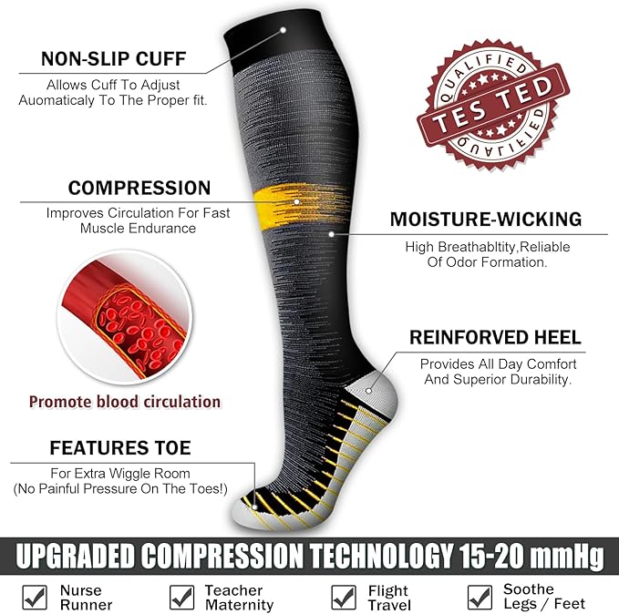 6 Pack Copper Compression Socks for Women and Men Circulation-Best Support for Medical, Running,Nursing,Athletic