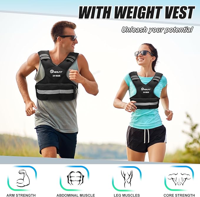 Weighted Vest for Women and Men, 5-10lb/11-20lb/18-30lb Adjustable Weighted Vest with Reflective Strip, Body Weight Vest for Walking, Running, Fitness, Strength Training