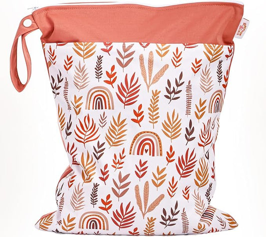 Wet Bag,Wet Dry Bag,Wet Bag for Swimsuit,With Two Zipper Wet dry Pouch,Waterproof Reusable Rainbow Multicolored Leaf