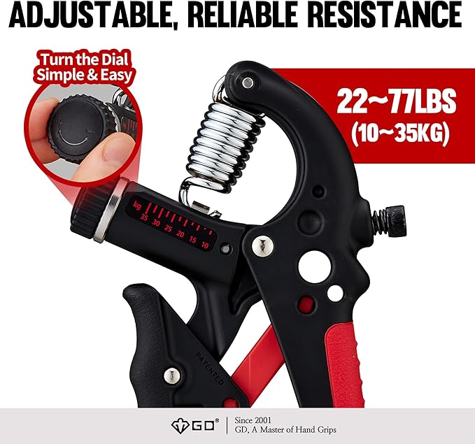 GD Grip2 Hand Grip Strengthener (Grip Strength Trainer) Adjustable Gripper (22~77lbs) Forearm and Wrist Exerciser Strengthener for Grip Strength