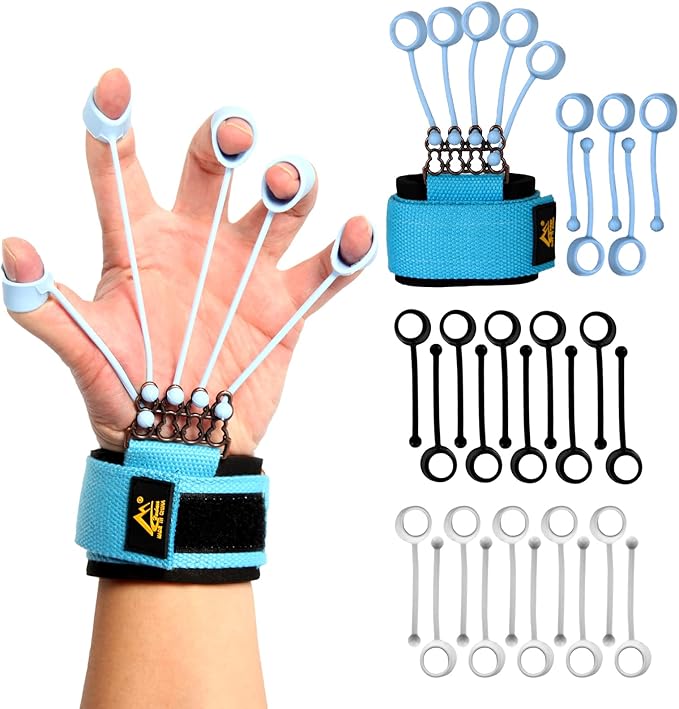 Finger Strengthener, Grip Strength Trainer, Gripster Finger Exerciser, Hand Grip Strengthener for Finger Strength & Therapy, 3 Resistance Levels (Grey 20LB, Blue 40LB, Black 60LB)