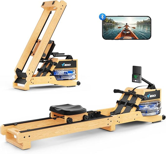 MERACH Water Rowing Machines for Home, Foldable Row Machine with 400LBS Weight Capacity, Dedicated Monitor and Comfortable Seat, Free MERACH App for Immersive Water Rower