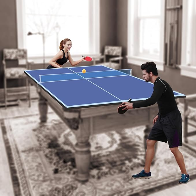 7/8/9ft Mid-Size Ping Pong Conversion Top with Net Set for Billiard and Pool Tables - Regulation Top Converts Billiards into Ping Pong Table Blue/Green/Black