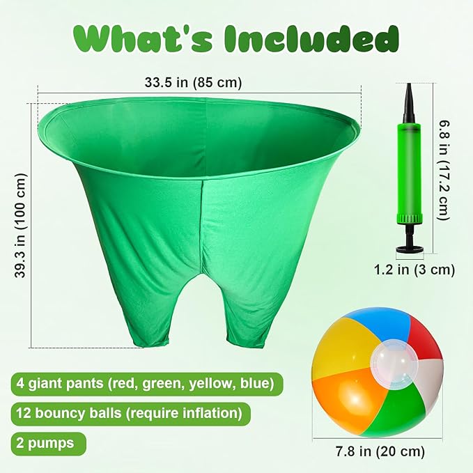 Granny Pants Outdoor Game, 4Pcs Granny Pants Yard Game for Adults and Kids, Giant Outdoor Games with 4 Oversized Pants & 12 Bouncy Balls, Family Reunion Party Field Game Set