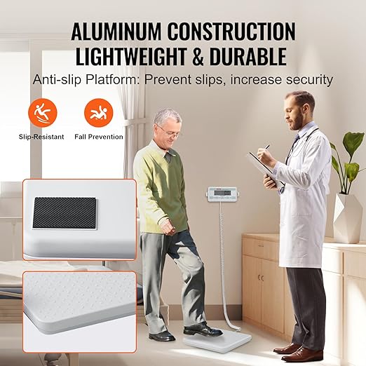 VEVOR Portable Medical Scale, Professional Physician Scale for Weighing - with Anti-Slip Platform, 2 Units, Hold & Tare Function, Digital Physician Weight Scale for Gym Home Hospital, 440LBS Capacity