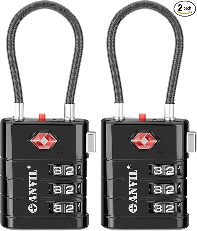 ANVIL TSA Approved Luggage Locks – High Security TSA008 Combination Travel Locks with Inspection Indicator for Suitcases and Backpacks. (2, Black)