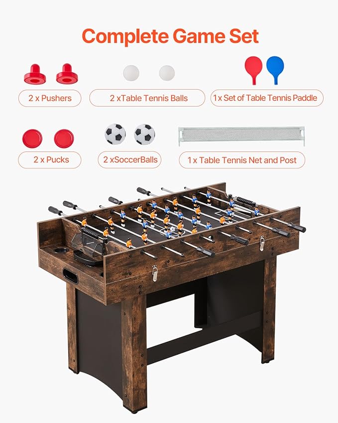 VEVOR 3-in-1/4-in-1 Combo Game Table Set, 48"/54" Air Hockey, Ping Pong & Foosball Combo, with Pucks & Pushers, Multi Combination Table for Family Game Room or Office