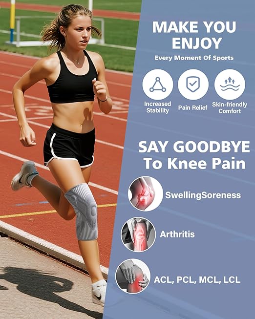 Knee Compression Sleeve, Knee Brace for Men & Women, Knee Support for Running, Basketball, Workout, Gym, Hiking, Sports, Gray, XX-Large