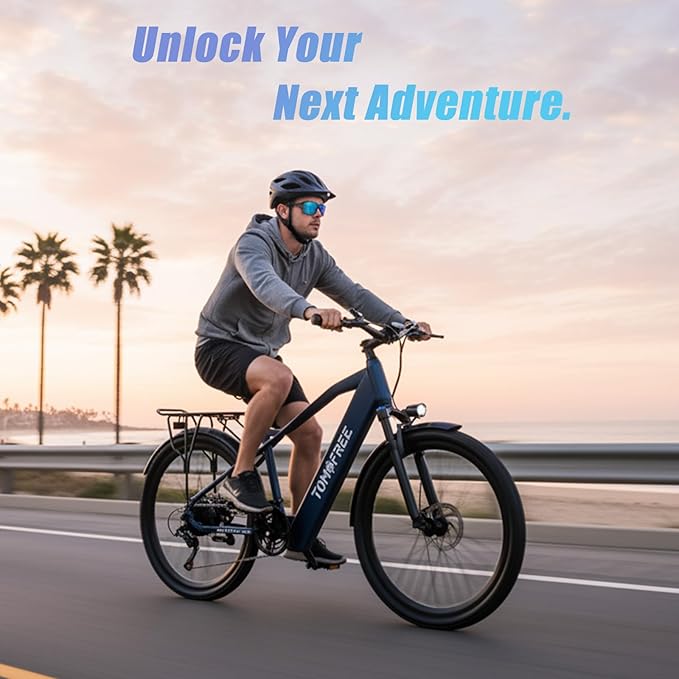 Tomofree Electric Bike for Adults, 21-Speed Mountain Ebike, Peak 1200W 24MPH Brushless Motor, Up to 30 Miles 37V Battery, 26X2.1 Tires Step-Over Electric Bycicle for Commute