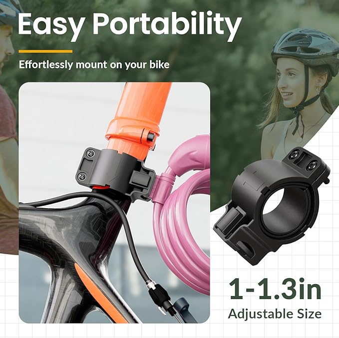 Titanker Bike Lock, Bicycle Lock 4 Feet Cable Lock 1/2 Inch Resettable Bike Lock Combination with Mounting Bracket, Bike Accessories for Bicycle, Electric Scooter, Motorcycle