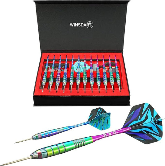 Darts Metal Tip Set Professional Metal Darts for Dartboard Steel Tip Darts with Nonslip Iron Barrel Aluminum Dart Shafts,Extra Flights,Dart Sharpener,Gift Box