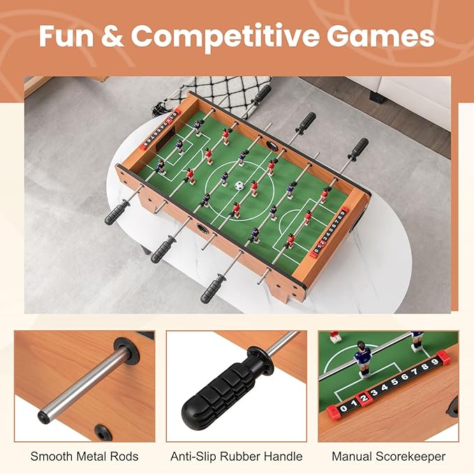 GYMAX Foosball Table, 27" Table Top Foosball with 2 Footballs, Mini Foosball Table for Kids, Game Room, Family Night, Wooden