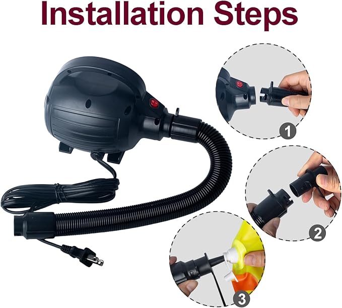 Electric Pump for Inflatables, Quick-Fill Air Mattress Pump for Air Bed Pool Toy Raft Boat, AC 110-120V Inflator,Electric Air Pump with 4 Nozzles, Black