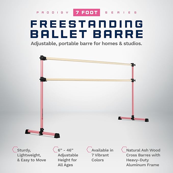 VITA Barre Portable Freestanding Double Ballet Barre, Prodigy, Wood | Adjustable Height, USA Made, Home or Gym Exercise Equipment for Kids & Adults | Dance, Fitness, Pilates