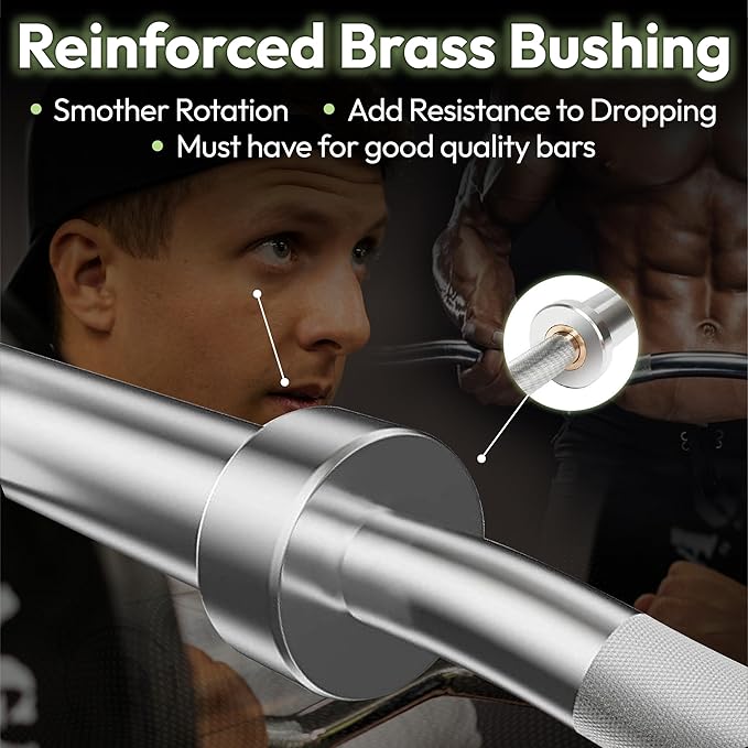 EZ Curl Bar – 47 Inch, 2 inch | 17lbs Alloy Steel with Chrome Finish & Nylon Bushings EZ Bar with 400lbs Max Capacity – Home Gym Curling Bars for Weightlifting & Other Upper & Lower Body Movements