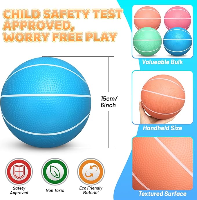 6 Inch PVC Mini Basketball for Indoor Hoops, 6" Rubber Small Toddler Basketball for Over Door Hoop, Little Pool Basketballs for Kids, Outdoor Sand Beach Toy Ball Stocking Stuffer(4 PCS with Air Pump)