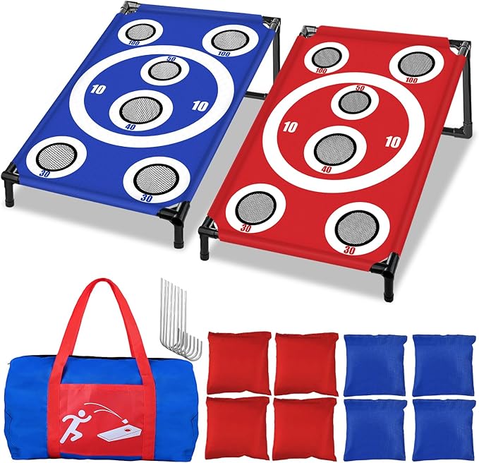 Cornhole Board Set 3x2 Ft with 8 Bean Bags and Carrying Bag Corn Hole Games Portable Cornhole Set for Indoor and Outdoor Ideal for Kids, Adults, Camping Travel,Parties,Beach, Yard