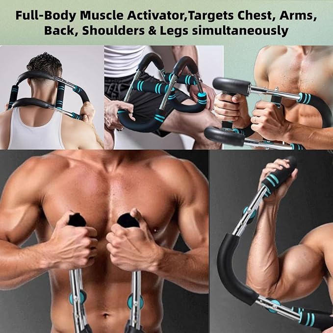 Twister Arm Exerciser 40-100lb,3-Position Adjustable Arm Trainer - Portable Power Twister Bar for Chest & Upper Body Workout, Detachable Home Gym Equipment for Men Women, Blue