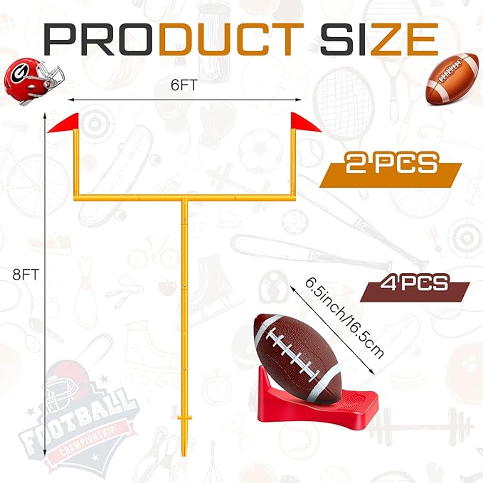 Jenaai 2 Pcs Field Goal Post Set With 4 Inflatable Footballs, 2 Kicking Tee, Pump - Kids Easy Assembly Sport Accessories 8 x 6 ft Adjustable Goal Post for Youth Backyard Game